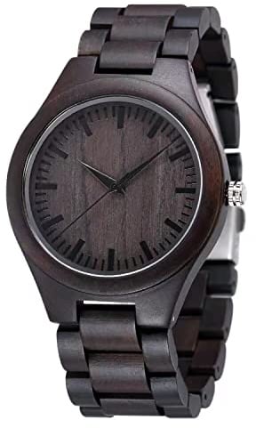 Montre à quartz analogique en bois de bambou couleur naturelle Bracelet en bois léger Montre à quartz en bois massif pour homme, noir