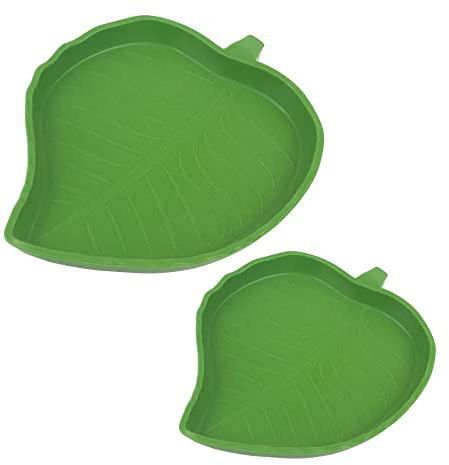 Gativs Blatt Reptilienschale 2 Stück Reptilien Schildkröte Futternapf Blatt Trinkschale Wasserschale Flach Trinkschale Terrarium Trinkschale Lebensmittel Wasser Bowl Reptilien Wasserschale 2 Größen
