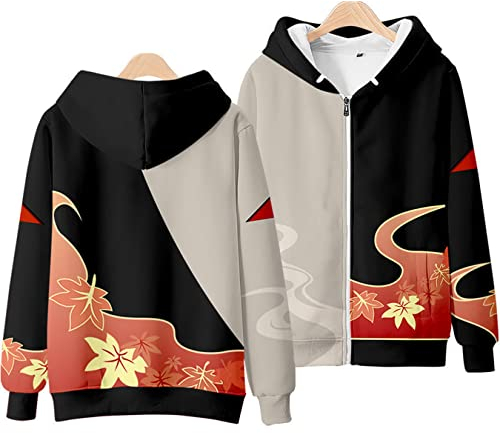 OUHZNUX Genshin Impact Wind Attribute Hoodie-Pulloverjacke, Kaedehara Kazuha Gaming 3D-Druck, Langarm-Sweatshirt, Reißverschlussjacke, Unisex, lässiges Mode-Sweatshirt-Set (2XS-4XL)