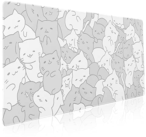 Kawaii-Katzen-Gaming-Mauspad, XXL, niedliche Kätzchen, japanische erweiterte große Schreibtischmatte, rutschfeste Gummiunterseite, genähte Kanten, lange Tastatur-Mauspad für PC, Computer, Laptop, 80 x