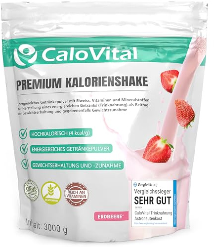 CaloVital Trinknahrung hochkalorisch zum Zunehmen, Erdbeere 3000g | Kalorien Shake mit Kohlenhydraten & Eiweiß, hochdosiert mit vielen Vitaminen, Premium Qualität aus Deutschland