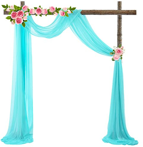 Mariage Arche 70 * 550cm, Voilage Mariage Boheme, Arche Mariage Tulle, Deco Mariage Champetre, Tenture Mariage Plafond, Souple Draperie Elégant Romantiques Transparent Tissu Rideaux Decor (Bleu Ciel)