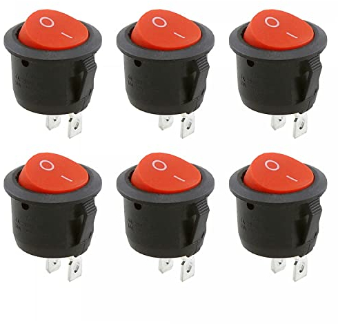 6x Kippschalter Wippschalter 2 polig rund, Rot Schwarz Weiß ON/OFF 6A/250V Kunststoff push Button Switch | schwarz-rot