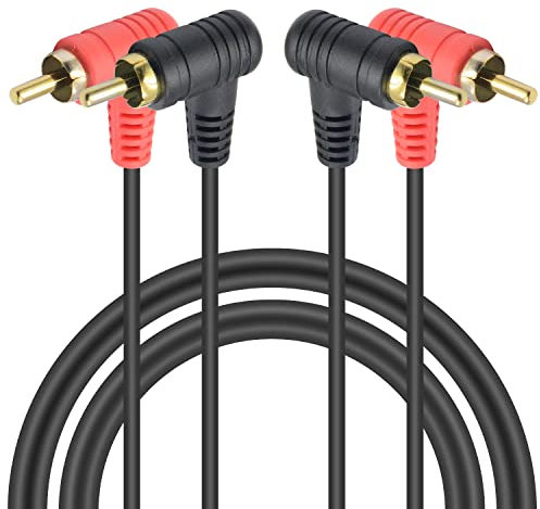 Duttek Cables de 90 grados 2RCA de 1 m, 2 macho a 2 machos RCA de audio estéreo cable para audio,altavoces,cine en casa,sonido envolvente,televisión de alta definición,TV,estudio,barra de sonido