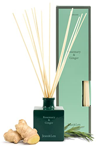 Jean & Len Raumduft Rosemary & Ginger, im stylischen und nachfüllbaren Glasbehälter, würzig-frischer Unisex-Duft nach Rosmarin und Ingwer, Raumduft mit Diffuser Stäbchen, vegan, 100 ml