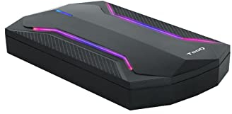 TooQ TQE-2599RGB - 2,5 HDD/SSD Festplattengehäuse, (SATA I/II/III bis zu 9,5 mm hoch, USB 3.0), LED Lese-/Schreibanzeige, Schwarz mit roten, grünen und blauen LEDs, 71 Gramm, 71 grs