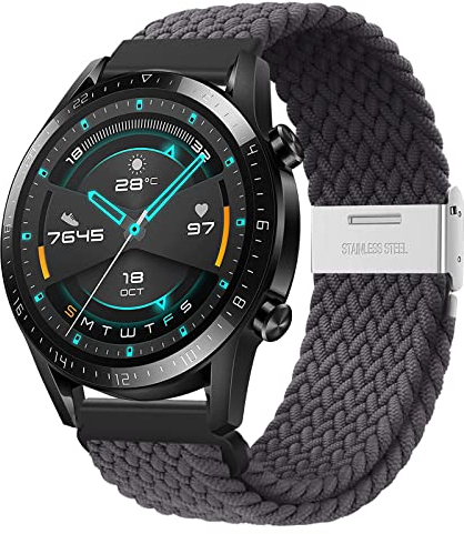 Kompatibel Mit Huawei Watch GT Armband, 22mm Elastisches Nylon Stoff Band für GT 4/5/3/3 Pro/2/2 Pro/2e/Fashion/Sport/Active/Classic/Runner 46mm