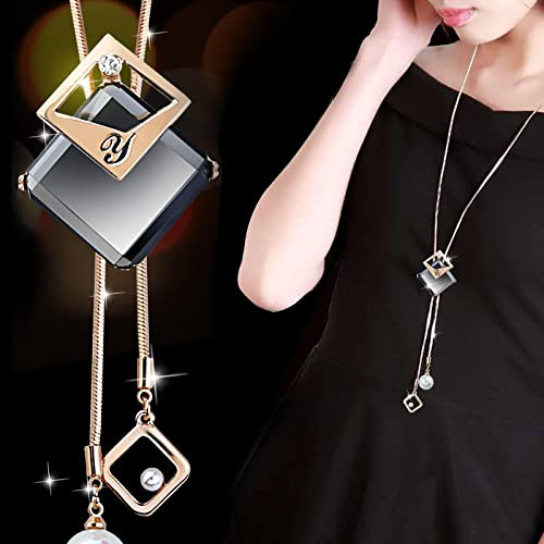 Bysonglezai Halskette Damen Anhänger Pulloverkette Langkettige Frauen Kristall Geometrische Halsketten Anhänger Für Frauen Mode Lange Statement Halskette Zubehör Pullover Kette