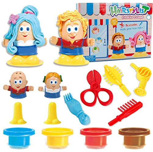 OTONOPI Dough Play Crazy Cuts Stylist Friseur Haarschnitt Pretend Play Color Knete Spielzeug mit Teig und Formen für Kinder Packung mit 13 Stück