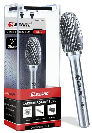 EZARC Tungsten Carbide Rotary Burr Bit, SE-5 Ball Double Cut Carbide Burr 1/4 Shank Die Grinder Cutting Burrs Bit for Metal Working & Sturdy Storage Case