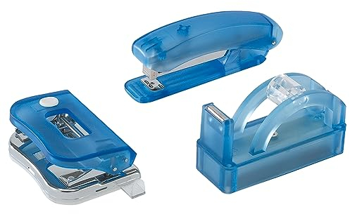 dimapax Acryl Büro-Set: Locher, Tacker & Tischabroller - Effizienz in stilvollem Design | Locher, Tischabroller und Heftgeraet Bundle (Gefrostet Blau)