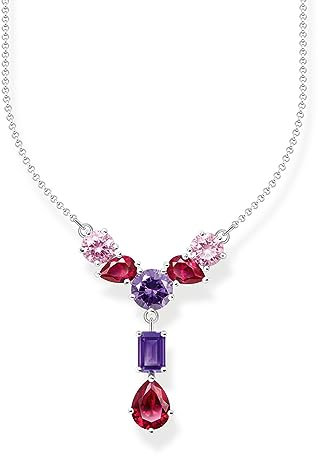 THOMAS SABO 2 Halskette im Y-Stil mit sieben bunten Steinen Silber 925 Sterlingsilber KE2195-477-7
