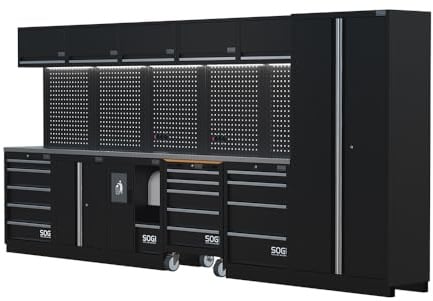 Sogi ARR-OFF-4320 Arredamento modulare in lamiera per officina e garage - piano in acciaio inox - 4315x466x2000 mm