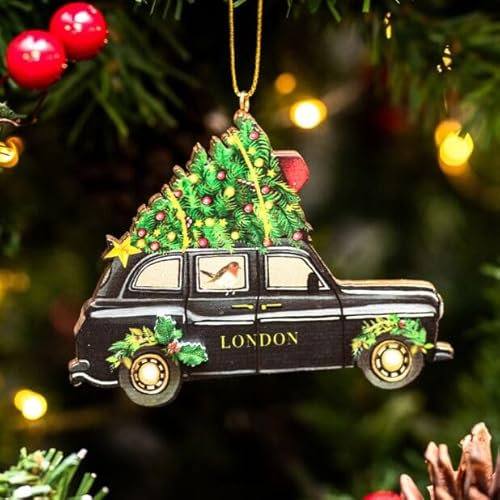 Gisela Graham London Taxi Wooden Tree Decoration