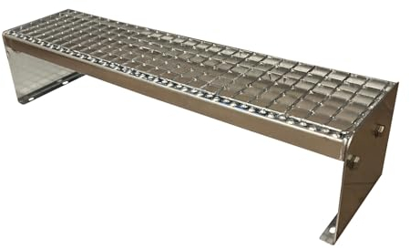 Kaminbau Mierzwa Escalier en acier de qualité supérieure entièrement galvanisé / 1 marche en caillebotis, largeur : 1200 mm, hauteur : 20 cm, résistant aux intempéries, pour le jardin