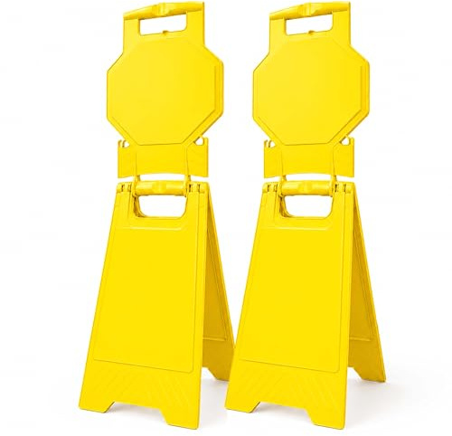 Blank Warning Floor Sign | 100CM Yellow Caution Warning Board | Customizable Double-Sided Floor Sign | Freestanding Foldable Safety Sign for Commercial Use, Restaurants, Hotels, Offices - Set of 2