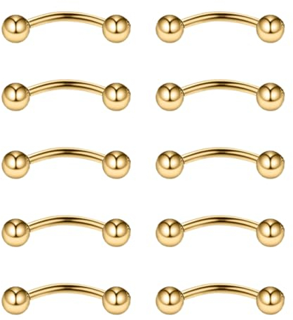 Gojewen 10stk Curved Barbell Augenbrauenpiercing Lippenpiercing 10mm Gold Edelstahl Piercing Nase Lippe Augenbrauen Helix Rook