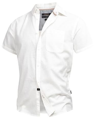 Indicode Herren INGunther Kurzarm-Hemd mit Brusttasche | Herrenhemd Männerhemd Offwhite, M
