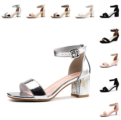 Hitmars Sandales Femme Été Talon Haut Chaussure Escarpin Bout Ouvert Bride Cheville Sandales Talons Chic Mode Confort Argent 40 EU