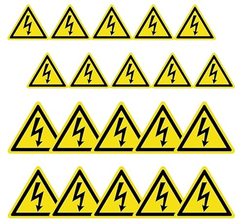SRTSTR 20 Stück Aufkleber Elektro Warnschild 5cm/10cm Wetterfest Achtung Strom Warnaufkleber Gefahren Sticker Hochspannung (Sicherheitszeichen nach ASR A1.3 / ISO 7010 / W012)