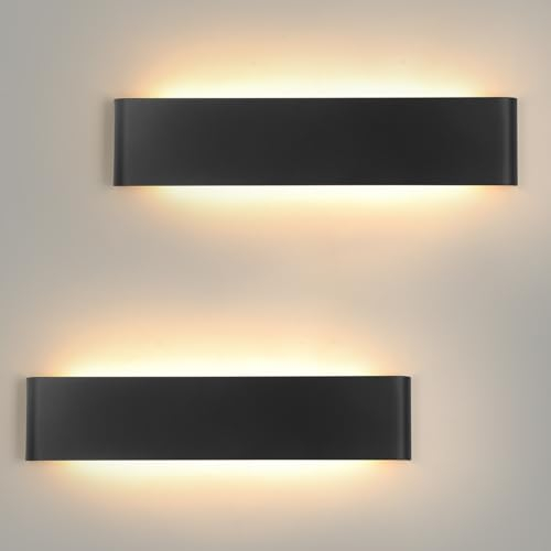 Mille Lucciole 2 Stück Wandleuchte Innen Modern LED Wandleuchte Innen 24W 41CM 2880LM Wandlampe Schwarz Up Down Wandbeleuchtung Warmweiss Wandleuchten IP44 Flurlampen für Wohnzimmer Schlafzimmer