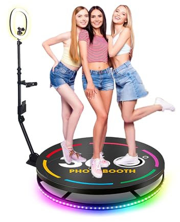 FXNFXLA 360 Photo Booth Machine for Parties, 39.4 for 3-5 PPL 360 Video Booth Machine for Wedding, Birthday, Exhibitions with RGB Ring Light, Remote Control