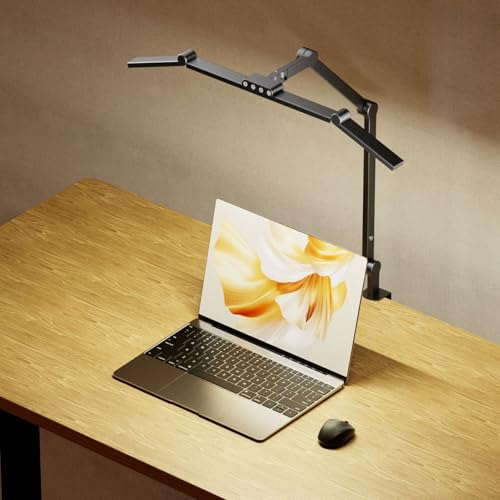 XJ-HOME Schreibtischlampe LED Dimmbar, 24W 72cm Doppelkopf Schreibtischlampe Klemmbar für Homeoffice, Augenschutz Schwanenhals Büro Tischlampe, 5 Farbtemperatur Augenschutz Bildschirmlampe