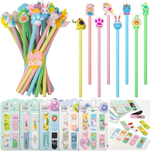 30 Dreikant Bleistifte Kinder und 30 Lesezeichen Magnetisch,60 Stück Briefpapier Set - Tier Bleistifte und Magnet Lesezeichen,Mitgebsel Kindergeburtstag Gastgeschenke Geschenke