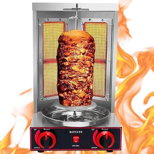 Lakenbroade Shawarma-Maschine, Döner-Kebab-Grill, Gyro-Drehspieß, Propangas-Vertikalgrill mit Edelstahlgehäuse für das Abendessen im Restaurant zu Hause,Gas