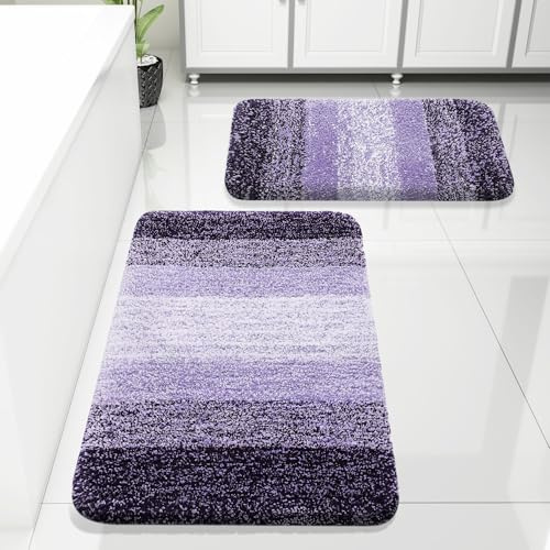 Arotive Badezimmerteppich-Set, 2-teilig, zottelig, weich und saugfähig, Mikrofaser, maschinenwaschbar, Trocken-Badematten für Badezimmer, 76,2 x 50,8 cm und 61 x 40,6 cm, Dunkelviolett