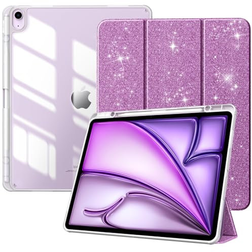 TiMOVO Custodia per Nuovo iPad Air 13 Pollici (M3/M2-2025/2024) con Portapenne, Cover Protettiva per iPad Air 13 con Supporto Pieghevole & Retro Trasparente, Auto Sveglia/Sonno, Glitter Violetta