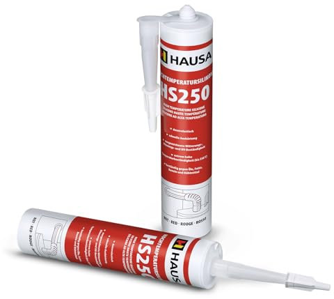 Silicone haute température HS250 Colle et mastic professionnel pour joints pour températures jusqu'à 305°C Étanchéité de moteurs automobiles, industriels et marins 2x310ml (Rouge) HAUSA
