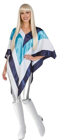 My Illusions 1970er Jahre Super Disco Poncho Damen Eurovision Kostüm Outfit mit Mikrofon oder Leggings Zubehör