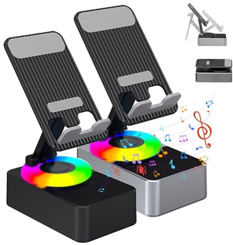 BQULLIQD Bluetooth Audio Power Bank Bracket,2024 New Foldable Cellphone Stand with Bluetooth Speaker and Power Bank,3-in-1 Foldable Cell Phone Stand(Gray+Black)