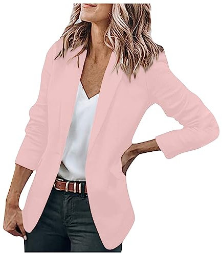 Blazer-Couleur-ÉLéGant-Manches-Affaires Veste Rouge Veste Blazer Femme Courte Rose M
