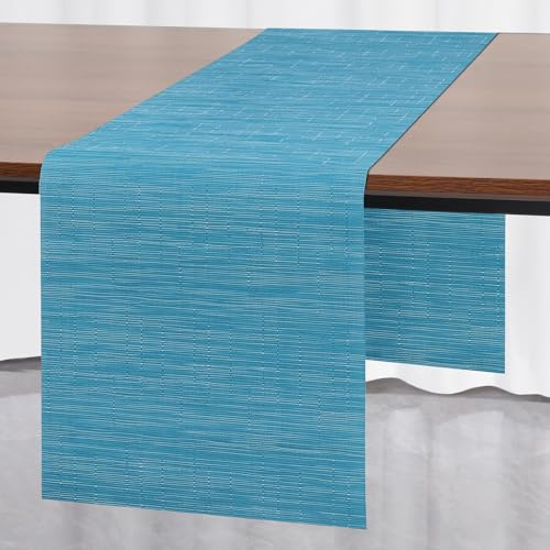 Myir JUN Tischläufer Blau Tischläufer Modern PVC abwaschbar Outdoor | Hitzebeständig für Häuser Esszimmer Restaurants Hotels Party Tischdeko Dekoration 40 x 140 cm (Blau)
