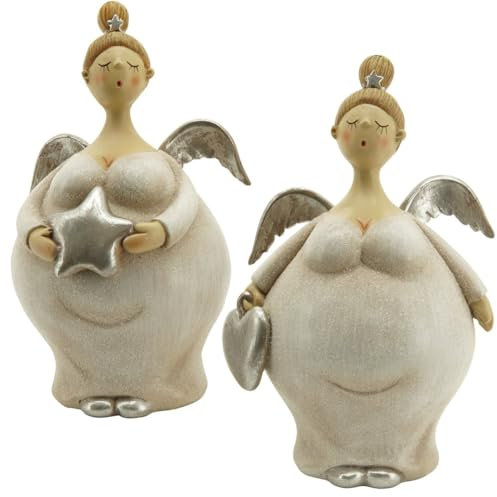Pommerntraum ® | 2-er Set Schutzengel Weihnachtsengel Molly Engel Nana Engel üppige Damen mollige Ladies Rubensengel Rubensfiguren Dekorationsfiguren (ca 17 cm hoch)