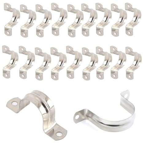 Pipe Strap Clamp, 20Pcs Stainless Steel U Shaped Saddle Clamps, Heavy Duty Metal U Bracket with 2 Holes-Stainless Steel Conduit Clamps-Pipe Mounting Brackets U Hose Clamp Fittings (1)