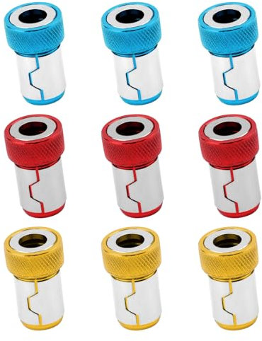 9stk Set mit Magnetischen Schraubendreherköpfen, 3 Farben Magnetischer Schraubenring Aluminium Schraubendreher Magnetring für 1/4-Zoll-Sechskantschraubendreher und Power-Schraubendreher-Bits
