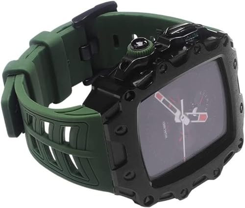 SCHIK Cassa in lega di zinco con kit di modifica del cinturino in silicone, per Apple Watch S8 7 44 mm 45 mm, cinturino robusto in acciaio inox con fibbia in gel di silice, per cinturino da polso
