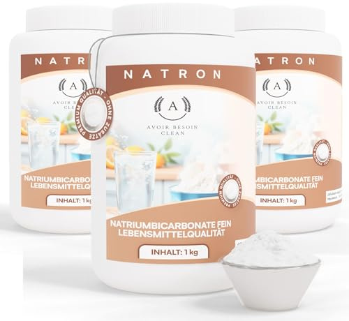 Natron Pulver 3x1kg Lebensmittelqualität E500ii | Natriumbicarbonat Backsoda Backpulver Backing Soda Natriumhydrogencarbonat | zum Putzen Reinigen rein Premium Qualität
