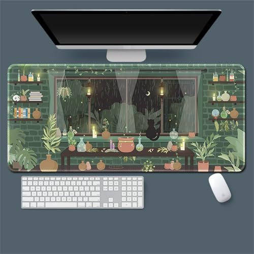 Treer Alfombrilla Ratón XXL/XL, Alfombrilla Escritorio Gamer con Base de Goma Antideslizante Mousepad Gaming Grande Tapete Escritorio Lavable para PC y Portátil (Gato Negro,300 * 600 * 2mm)
