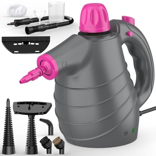 Dampfreiniger Handgerät, Handdampfreiniger mit 10-teiligem Mehrzweck Zubehör, 1050 W 3,5 Bar 450 ML Chemikalienfreie, Steam Cleaner Reinigung von Boden, Polster, Fenster, Küche, Entfernt Fett, Schmutz