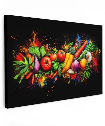 MuchoWow© Wandbilder Groß 120x80 cm XXL Wohnzimmer Wanddeko Schlafzimmer Zimmerdeko Wandgemälde Zimmer Deko auf Wand Dekoration Wall Art Gemüse - Essen - Kräuter - Graffiti - Kochen