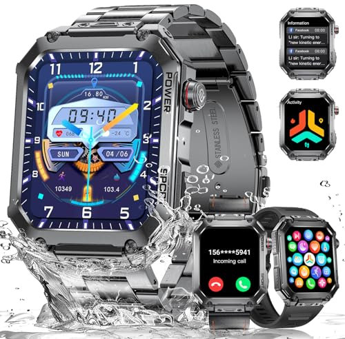 LIGE Smartwatch Uomo Militare,3 Cinturini,1.96 HD Orologio Smartwatch con Chiamata Bluetooth,5ATM impermeabile Smart Watch con 400mAh 100+ Modalità Sportive,Cardiofrequenzimetro Android IOS