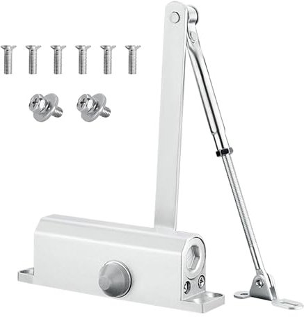 Erme - Porta automatica regolabile con fermo (30-65 kg) / Molla per porta con sistema idraulico/chiudiporta automatica/spostamento chiusura porta/ammortizzatore porta (argento)