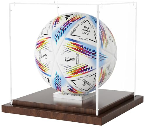 VGMiu Fußball-Vitrine mit Holzsockel, transparentes Acryl-Fußballgehäuse | Fußball-Box mit abnehmbarem integriertem Ballhalter für signierte Bälle, Sport-Sammlerstücke, Erinnerungsstücke
