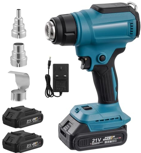 Heat Gun with 2 * 1500mAh Battery&Charger, wowspeed 21V Cordless Hot Air Gun Kit with 3 Nozzle, 0-1500RPM, 400℃ & 550℃ Dual-Temperature Settings, Battery Heat Gun for Crafts, Shrinking PVC, Welding