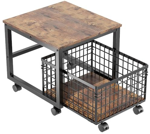 Mini Fridge Table 54 x 50 x 45.7 cm, Mobile Fridge Stand with Extendable Storage Basket, 90 kg Load Capacity, Fridge Holder with Storage & Wheels for Dorm, Office, Bedroom, Retro