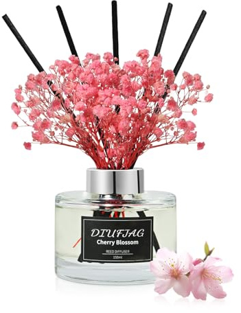 DIUFJAG 150ml – Fiori di Ciliegio,Profumo per Ambienti con 8 Bacchette,Cherry Blossom Profumo per la Casa,per Camera da Letto, Ufficio,Bagno,Scaffale